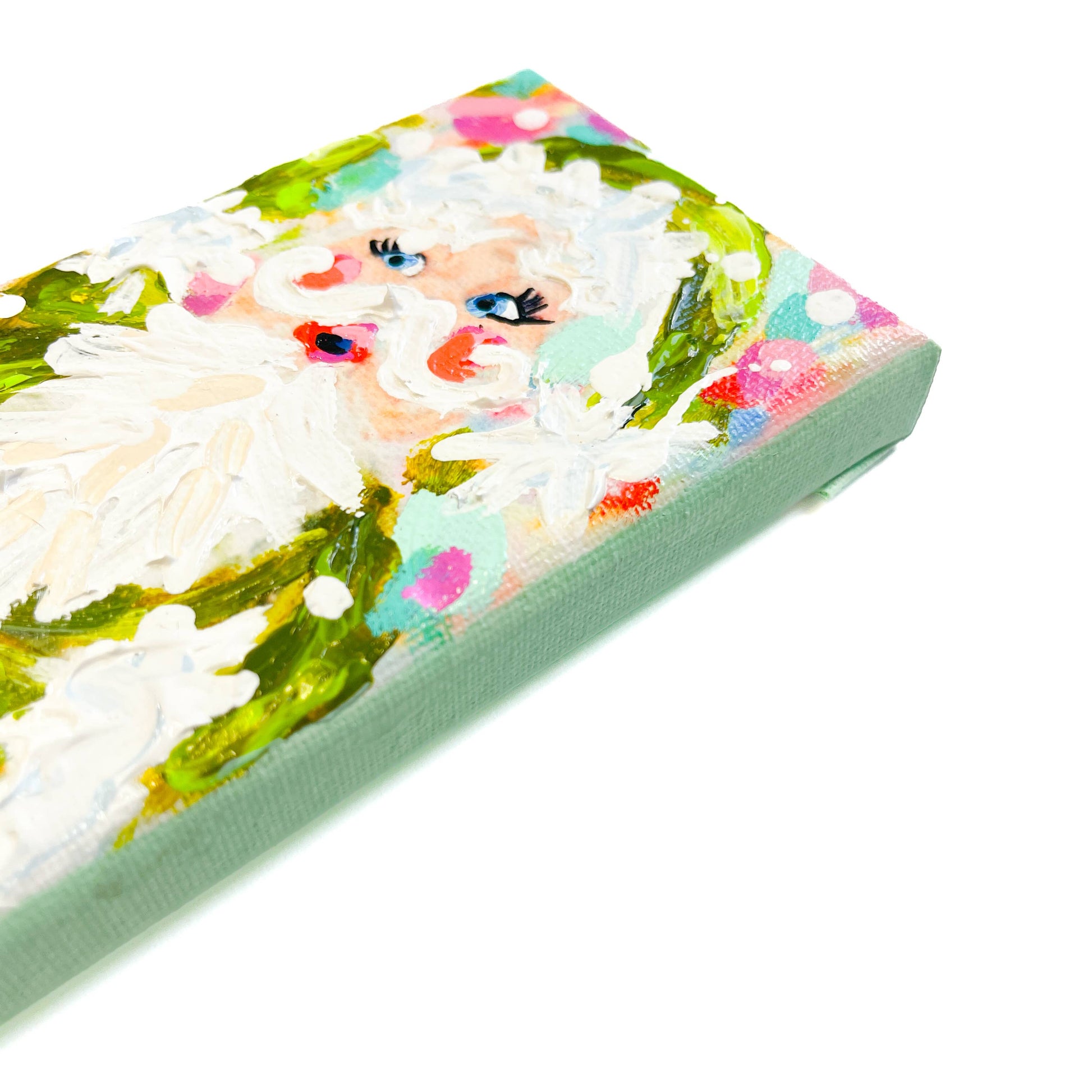 Vintage Velvet Green Santa Original Painting-3